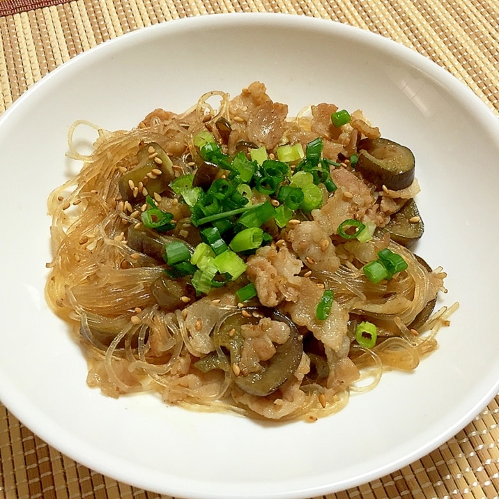 ご飯がすすむ！豚肉となすと春雨の炒め物♪